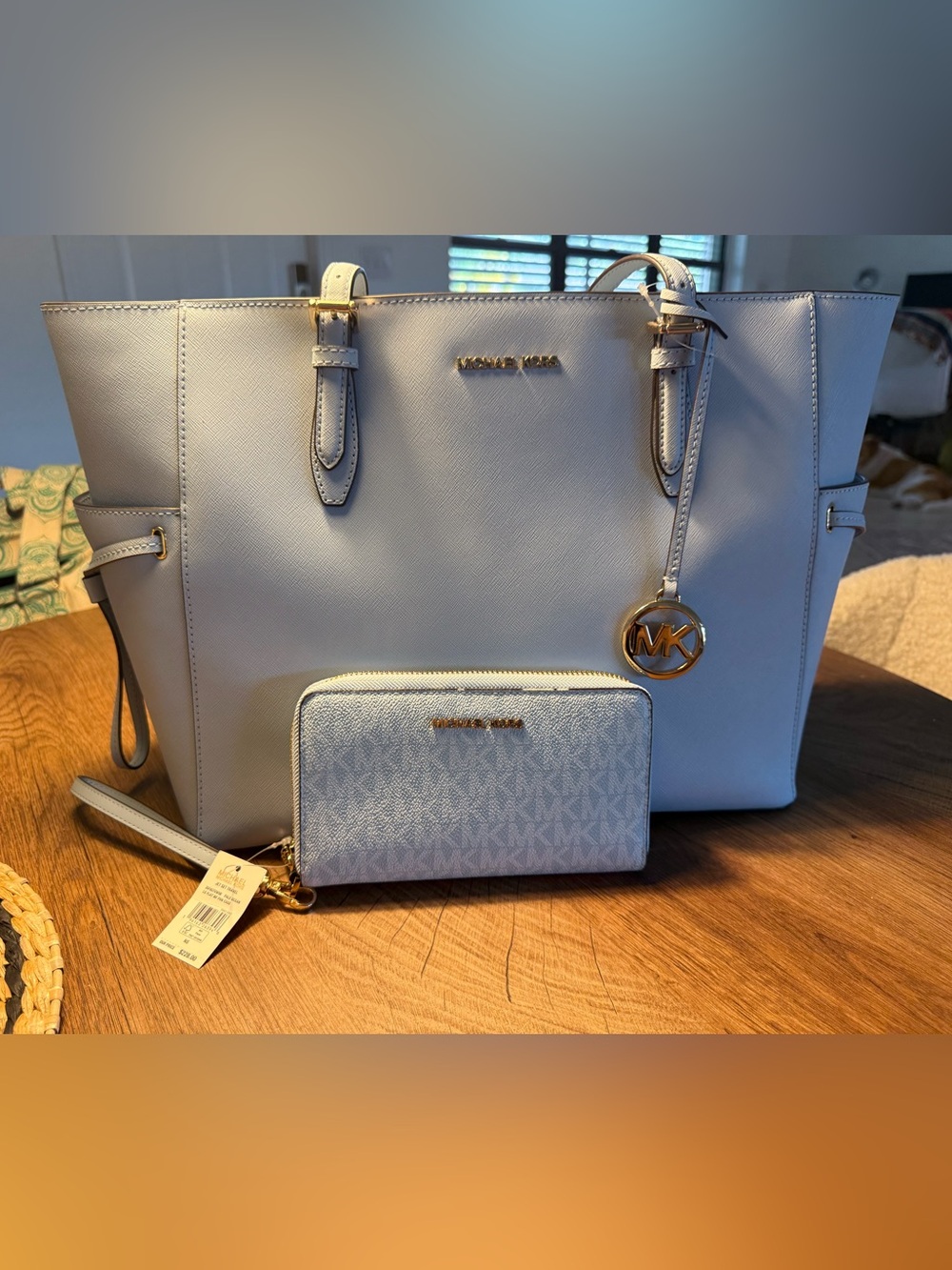 NWT Michael Kors Powder Blue Saffiano Tote with Matching Wallet